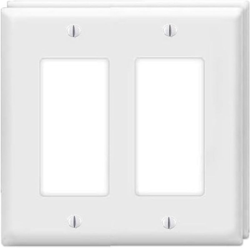 ZEFTV Decorator Wall Plates 2-Gang Switch Outlet Electrical Cover Plate Unbreakable Thermoplastic Faceplate for Light Receptacle Outlet Switch, White (2 Pack) - Image 1
